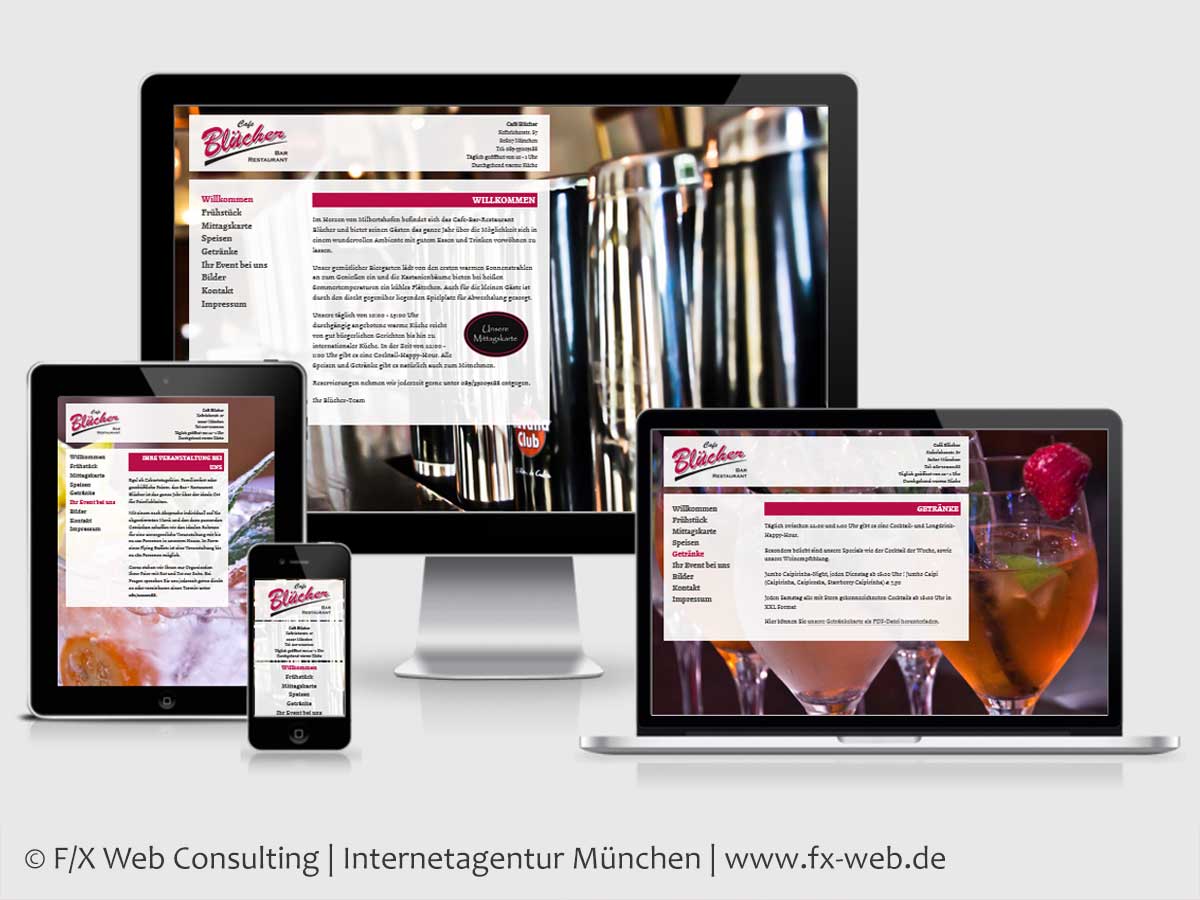 Responsive Webdesign: Cafe Blücher | https://www.bluecher-bar.de/